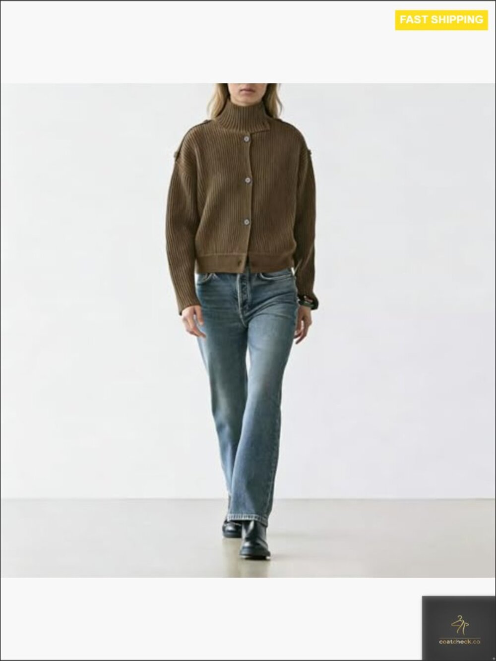 Cropped Cardigan Turtleneck Knit Coat Button Front Casual Elegant Fall Outfit - Picture 3 of 5